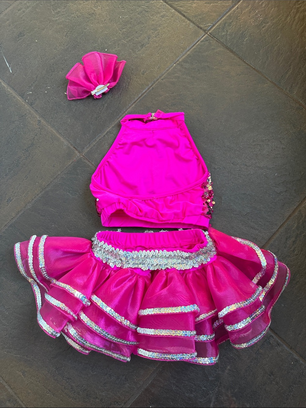 Sparkling Fuchsia Sequin Kids Dance Costume Set - Picture 2 of 4